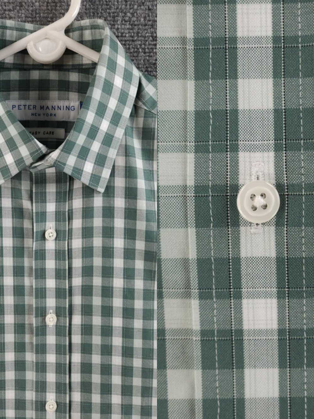 Peter Manning Button Up Long Sleeve Green White Check Shirt Size 1 Women Dressy